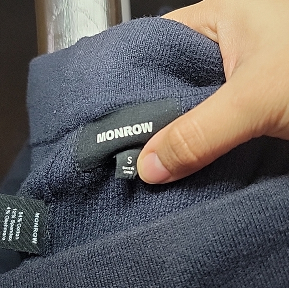 Monrow Sweatpants Small Blue Joggers White Stripes Cashmere Blend Comfort Warm - Picture 4 of 5
